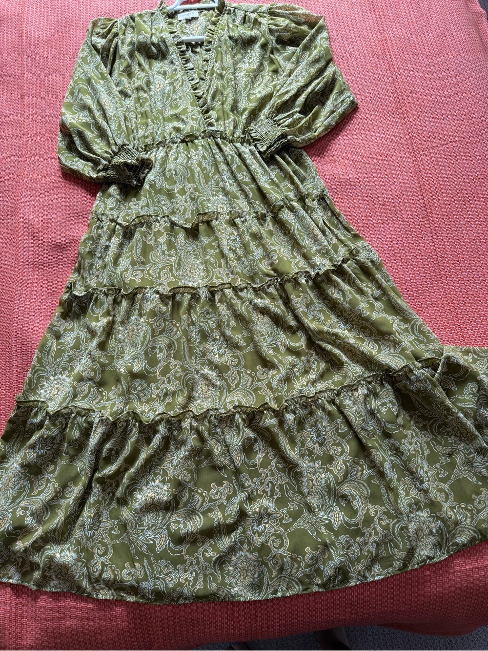 Umgee Olive Paisley Tiered Maxi Dress - Picture 8 of 9